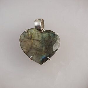 Labradorite Heart Pendant Sterling Silver Faceted Gemstone Charm Blue Flash